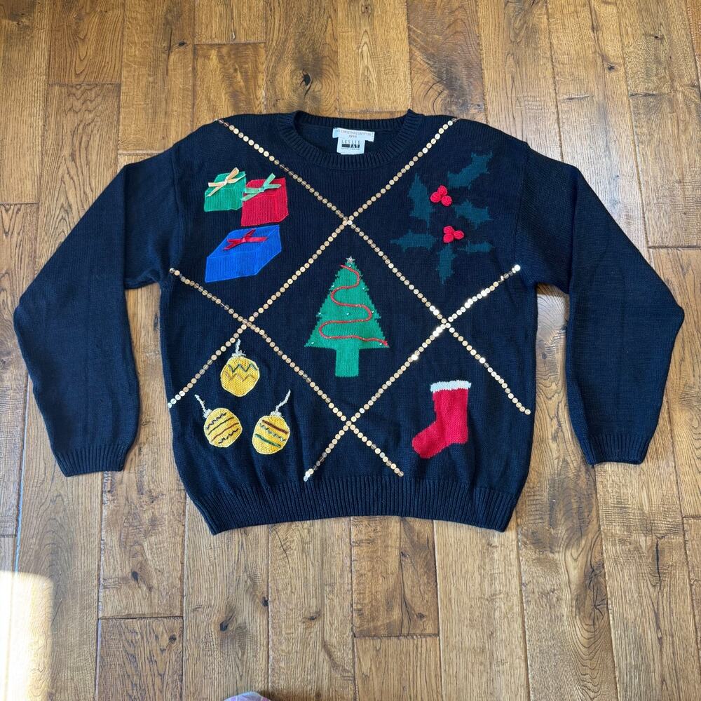 VTG Leslie Fay The Christmas Sampler 1994 Sweater Novelty Knit Womens Sz XL